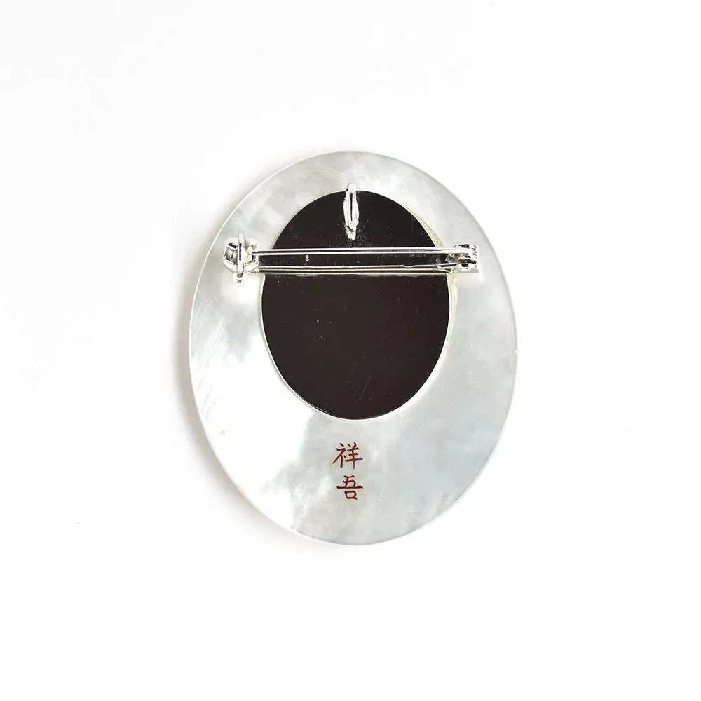 Maki-e Urushi Lacquer Brooch - White South Sea Pearl Shell / Butterfly and Peony -, Traditional Japanese Urushi Lacquer Jewelry