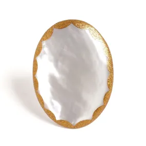 Maki-e Urushi Lacquer Brooch - White South Sea Pearl Shell / Frame Design -, Traditional Japanese Urushi Lacquer Jewelry