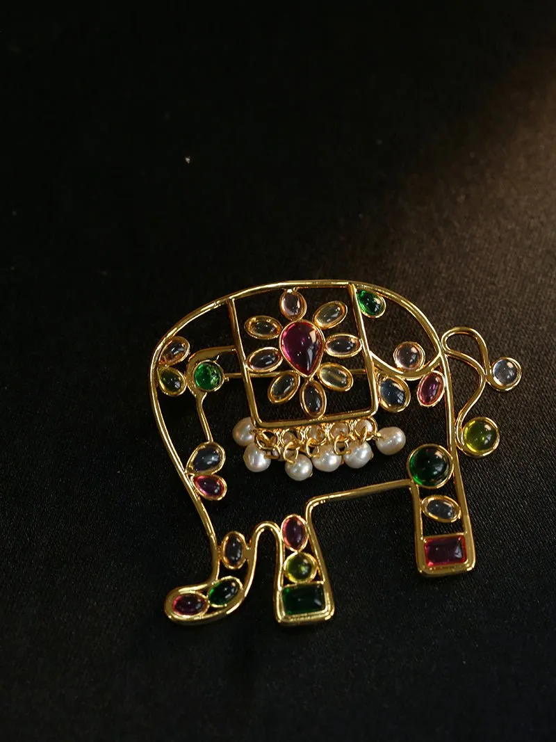 Medieval Handmade Colored Glazed Elephant Brooch