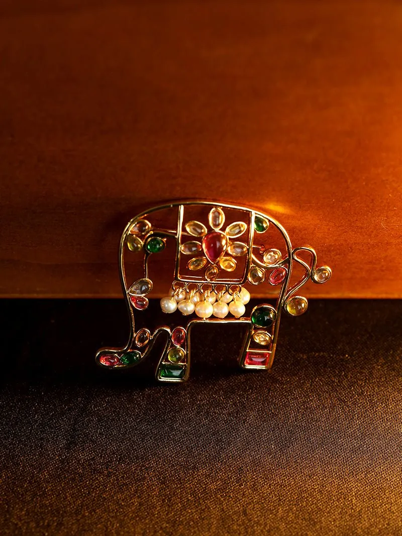Medieval Handmade Colored Glazed Elephant Brooch