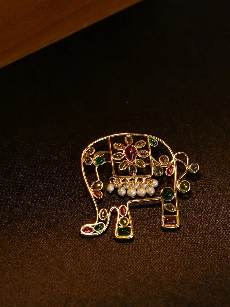 Medieval Handmade Colored Glazed Elephant Brooch