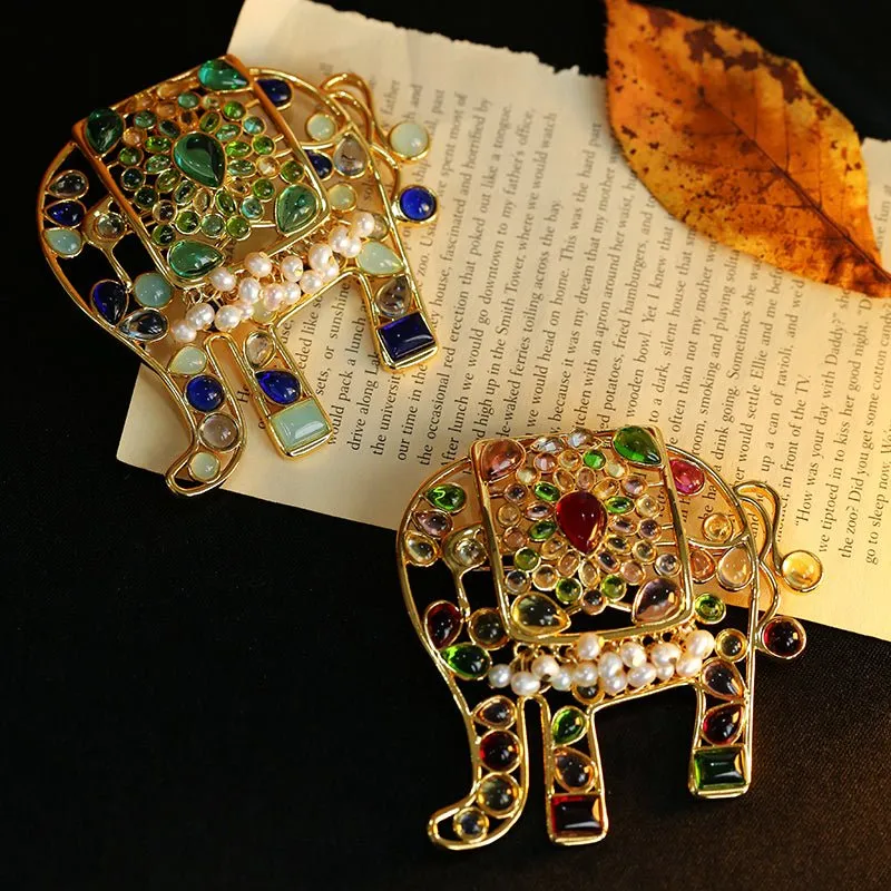 Medieval Handmade Colored Glazed Elephant Brooch