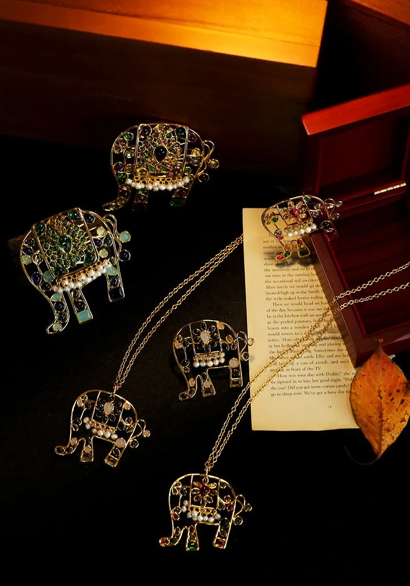 Medieval Handmade Colored Glazed Elephant Brooch
