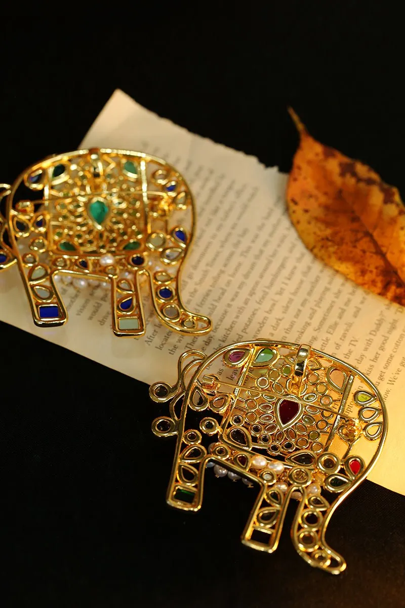 Medieval Handmade Colored Glazed Elephant Brooch