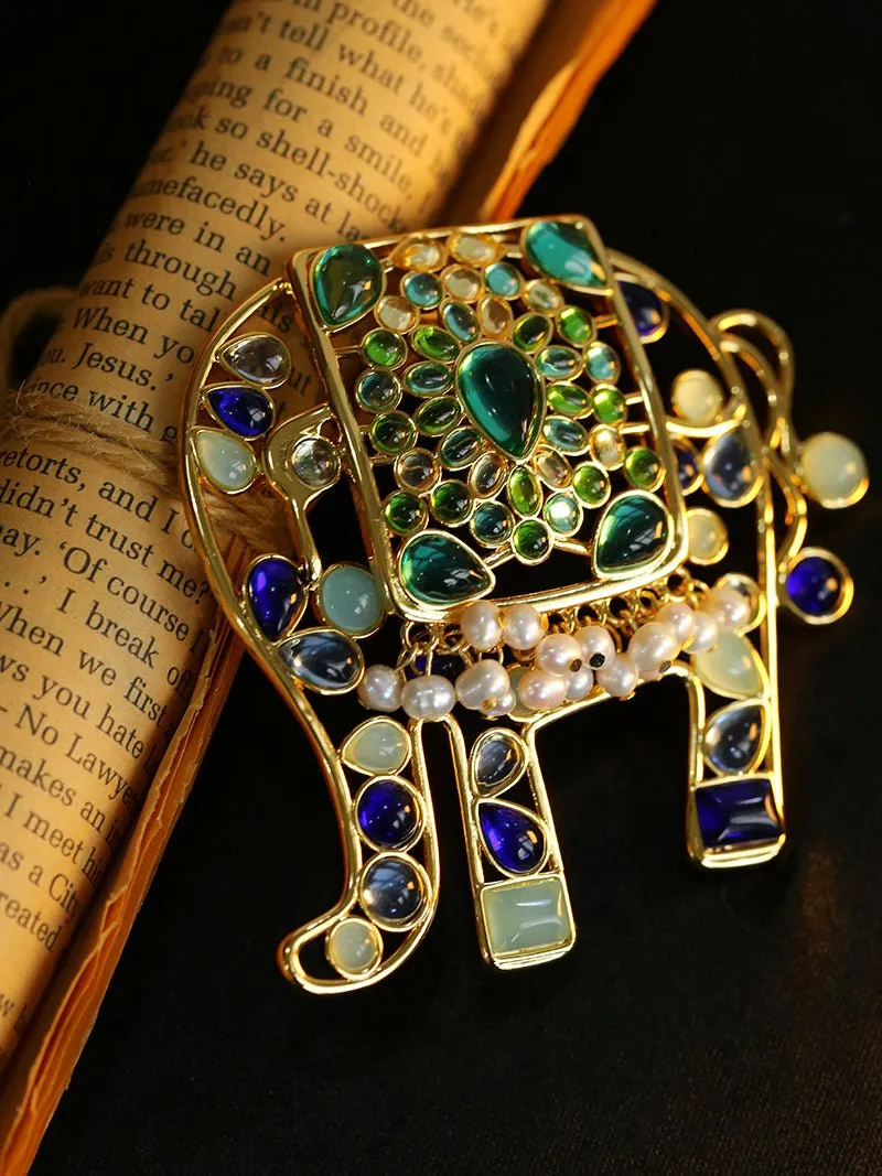 Medieval Handmade Colored Glazed Elephant Brooch