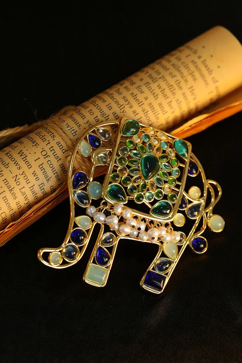 Medieval Handmade Colored Glazed Elephant Brooch