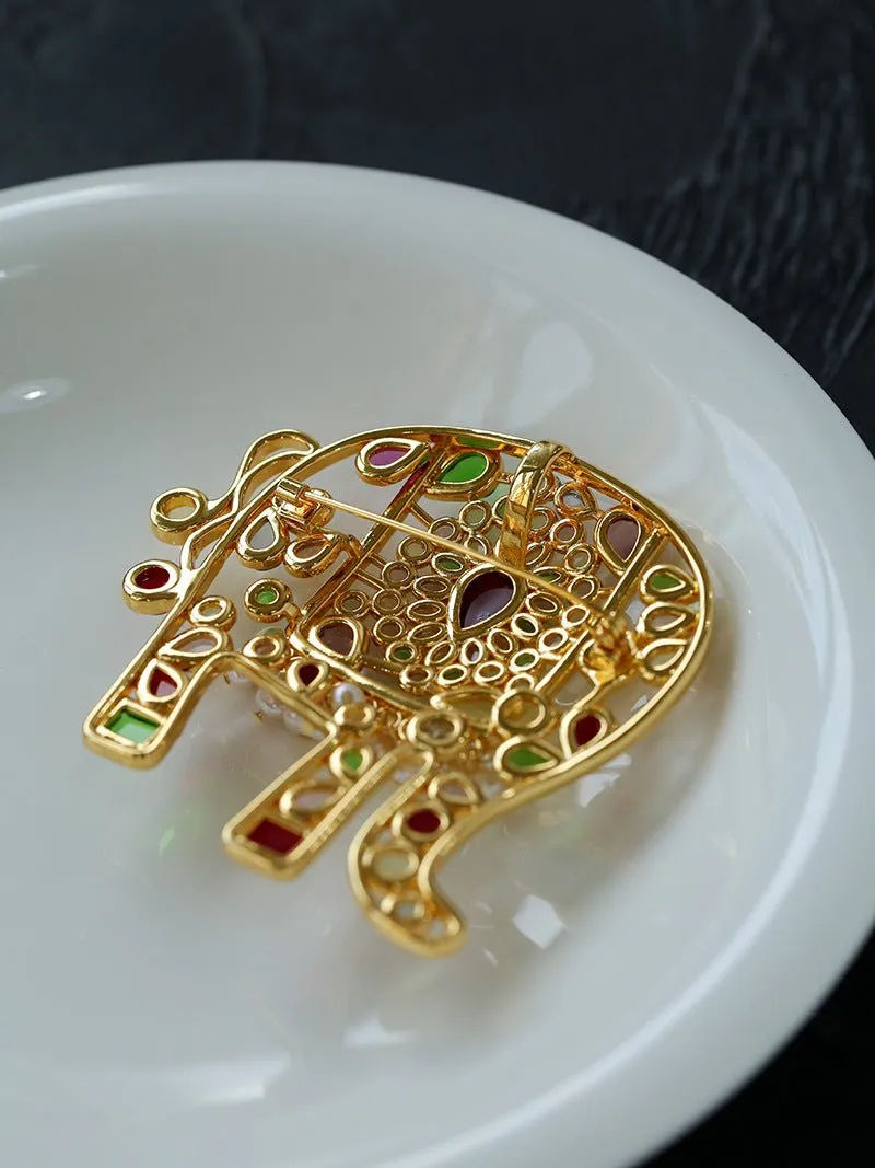 Medieval Handmade Colored Glazed Elephant Brooch