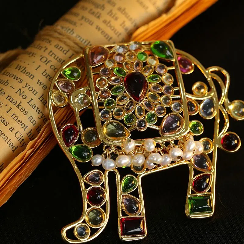 Medieval Handmade Colored Glazed Elephant Brooch