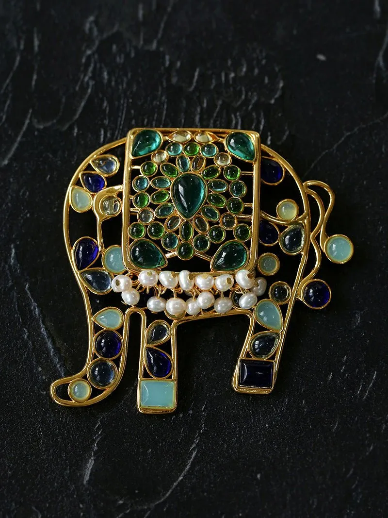 Medieval Handmade Colored Glazed Elephant Brooch