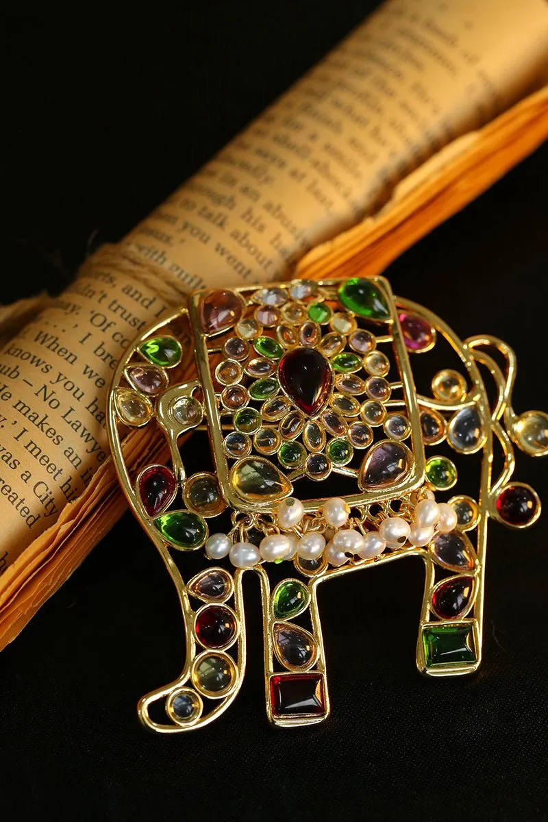 Medieval Handmade Colored Glazed Elephant Brooch