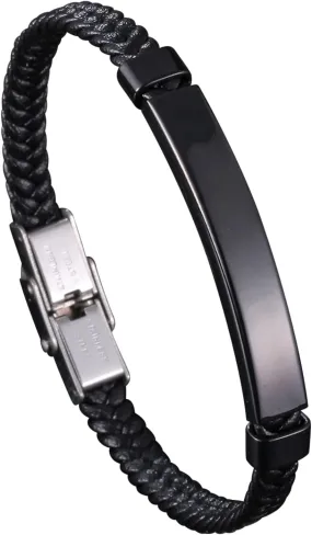 Men's Bracelets Silver, Chain Bracelets Simple Style Braided Leather Cord Bracelet Stainless Steel Cool Bracelets for Men