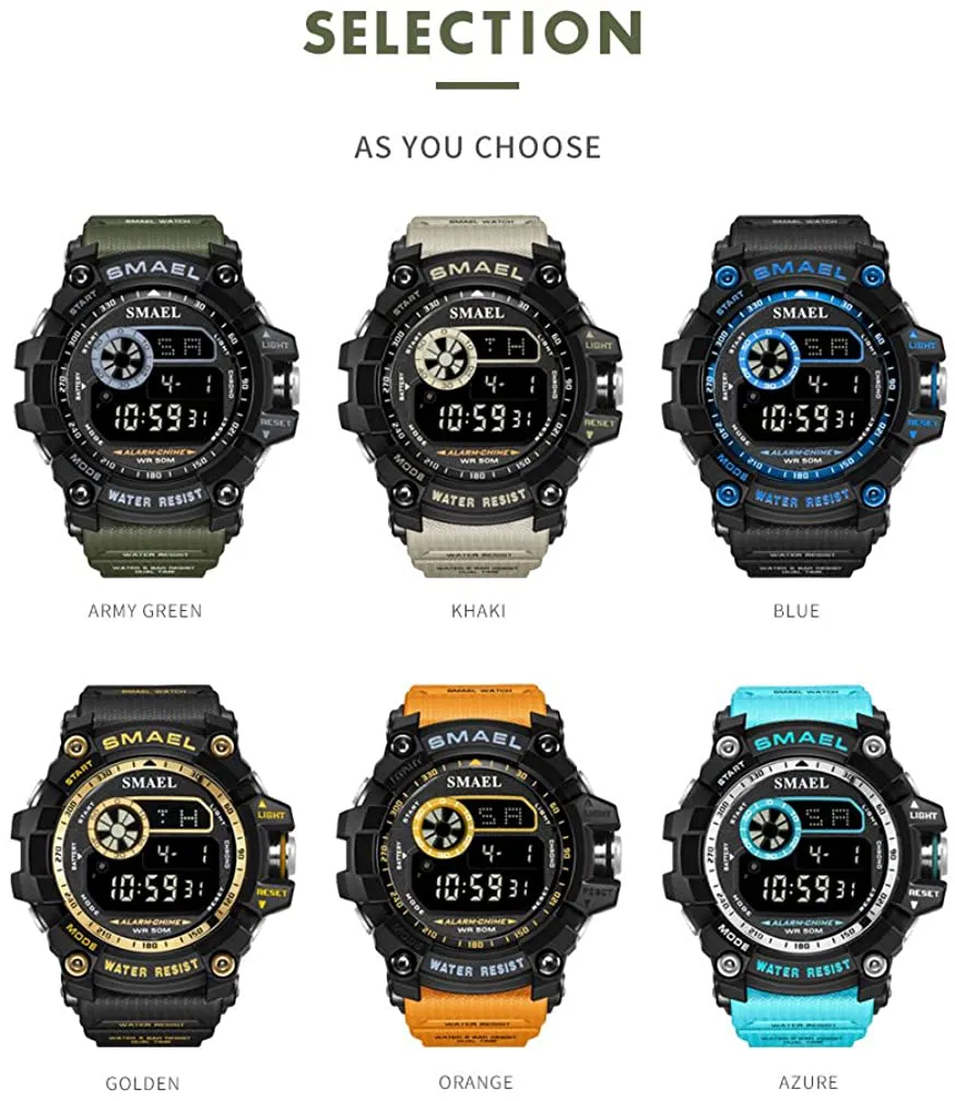 Mens Digital Sports Watches Multifunctional 50M Waterproof LED Alarm Backlight Watch