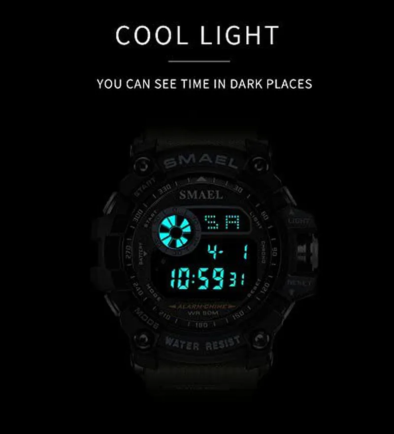 Mens Digital Sports Watches Multifunctional 50M Waterproof LED Alarm Backlight Watch