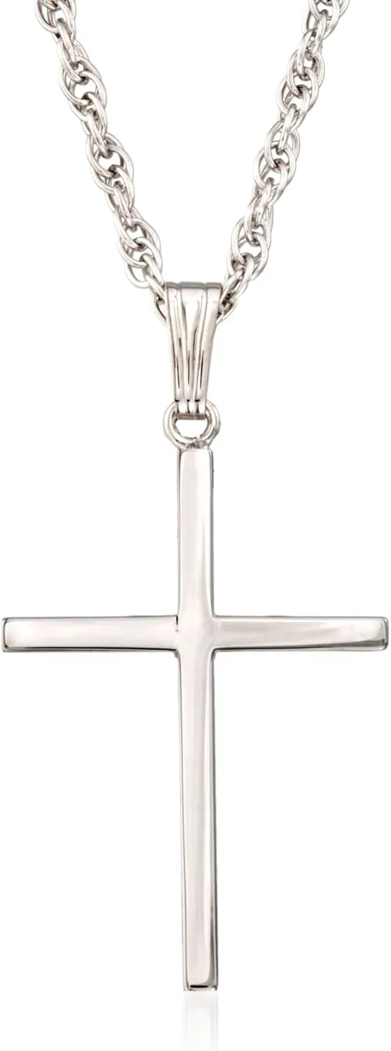Men's Sterling Silver Classic Cross Pendant Necklace. 22 inches