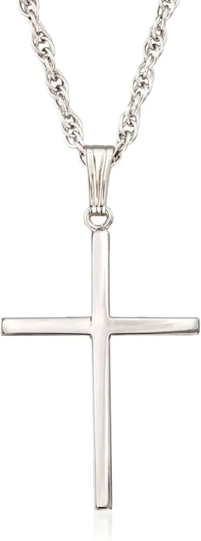 Men's Sterling Silver Classic Cross Pendant Necklace. 22 inches