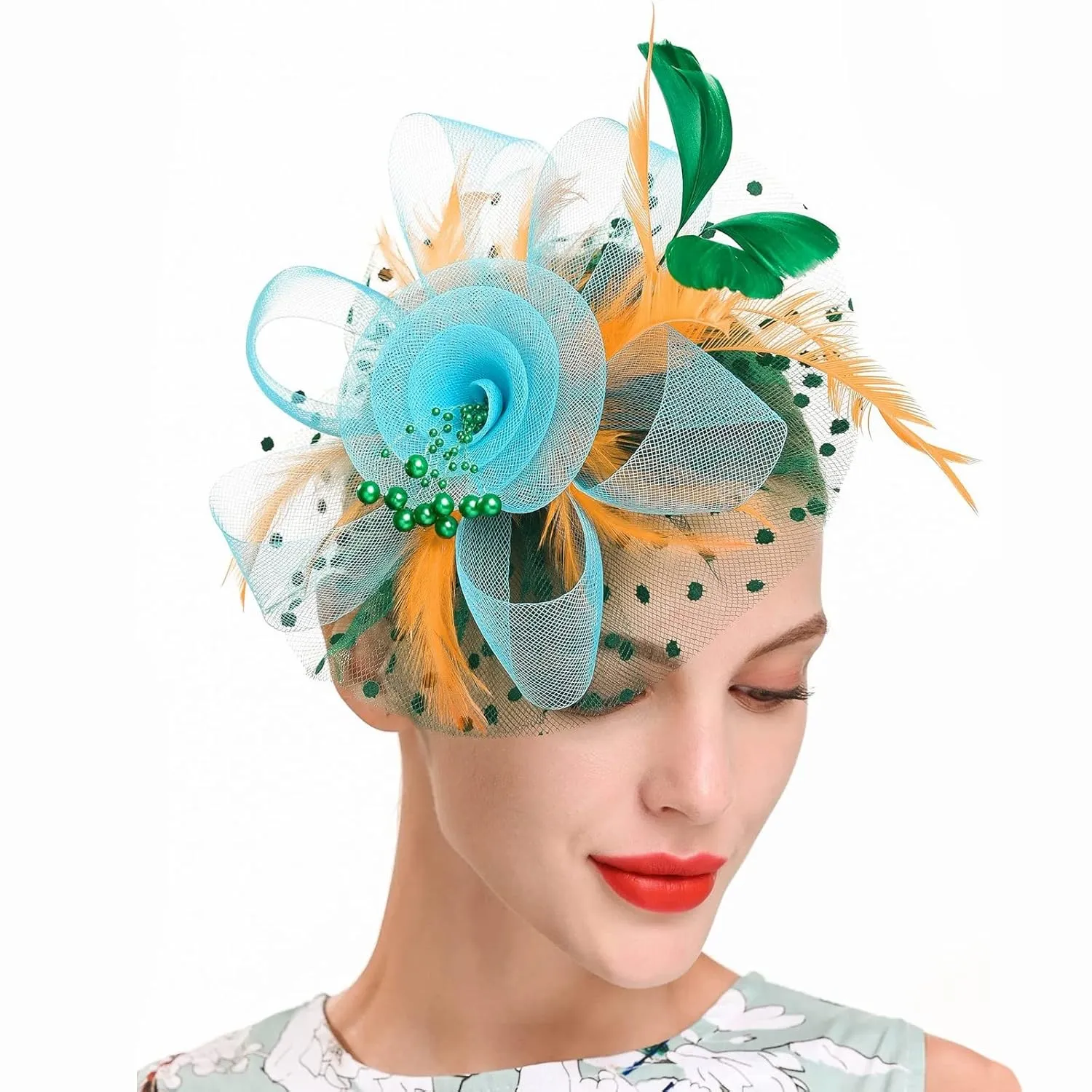 Mesh Feathers Hair Clip Tea Party ladies Hat For Women Wedding Flower Cocktail Hairwear hairbands Headband makeup hairband