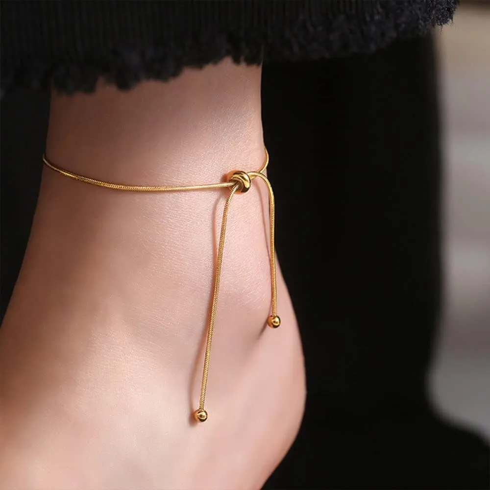 MIFYNN Ankle Bracelets for Women Waterproof Adjustable Stainless Steel Chain Anklet Bracelet for Women Vintage Fashion Simple Thin Chain Anklet Female Foot Summer Beach Jewelry Gift