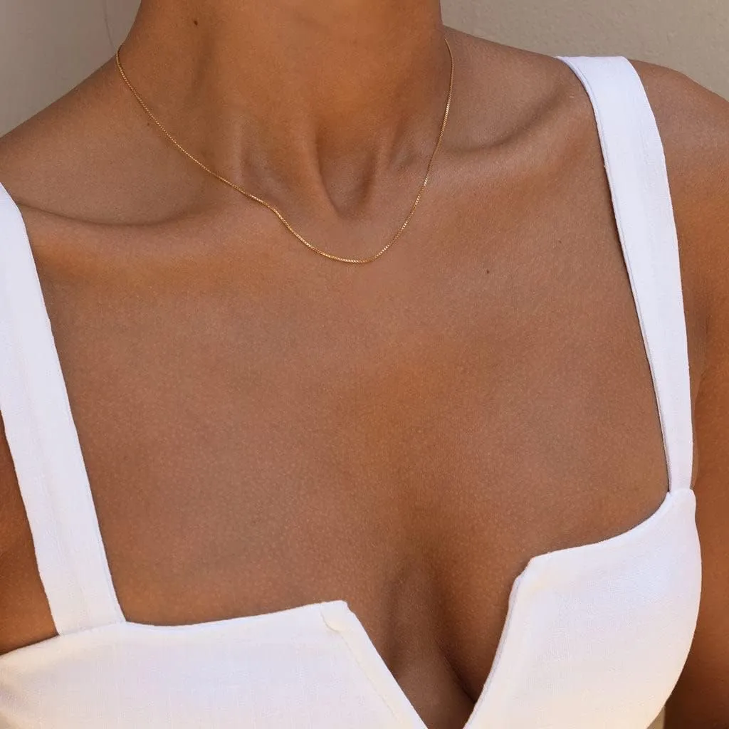Minimalist Thin Gold Chain 18K Gold Thin Box Chain Necklace Short Small Gold Chain Choker Necklaces for Women