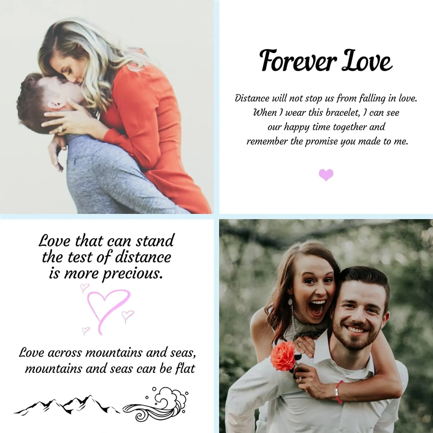 MissNaNa Personalized Bracelets for Couples 2 Pcs Heart Matching Bracelets Set Couple Bracelets for Boyfriend Girlfriend Valentines Day Gifts