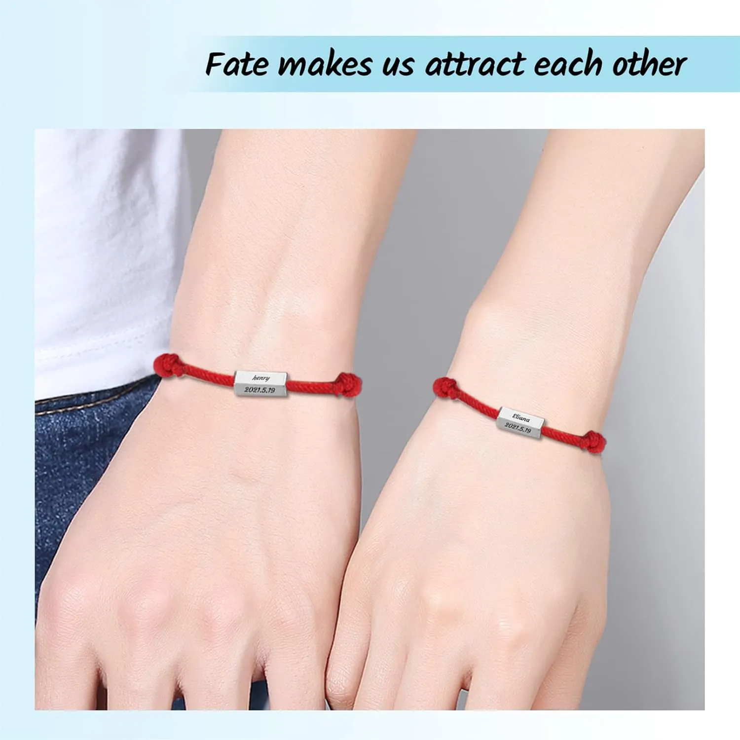 MissNaNa Personalized Bracelets for Couples 2 Pcs Heart Matching Bracelets Set Couple Bracelets for Boyfriend Girlfriend Valentines Day Gifts