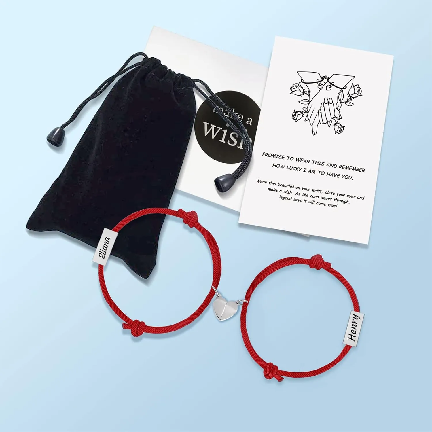 MissNaNa Personalized Bracelets for Couples 2 Pcs Heart Matching Bracelets Set Couple Bracelets for Boyfriend Girlfriend Valentines Day Gifts