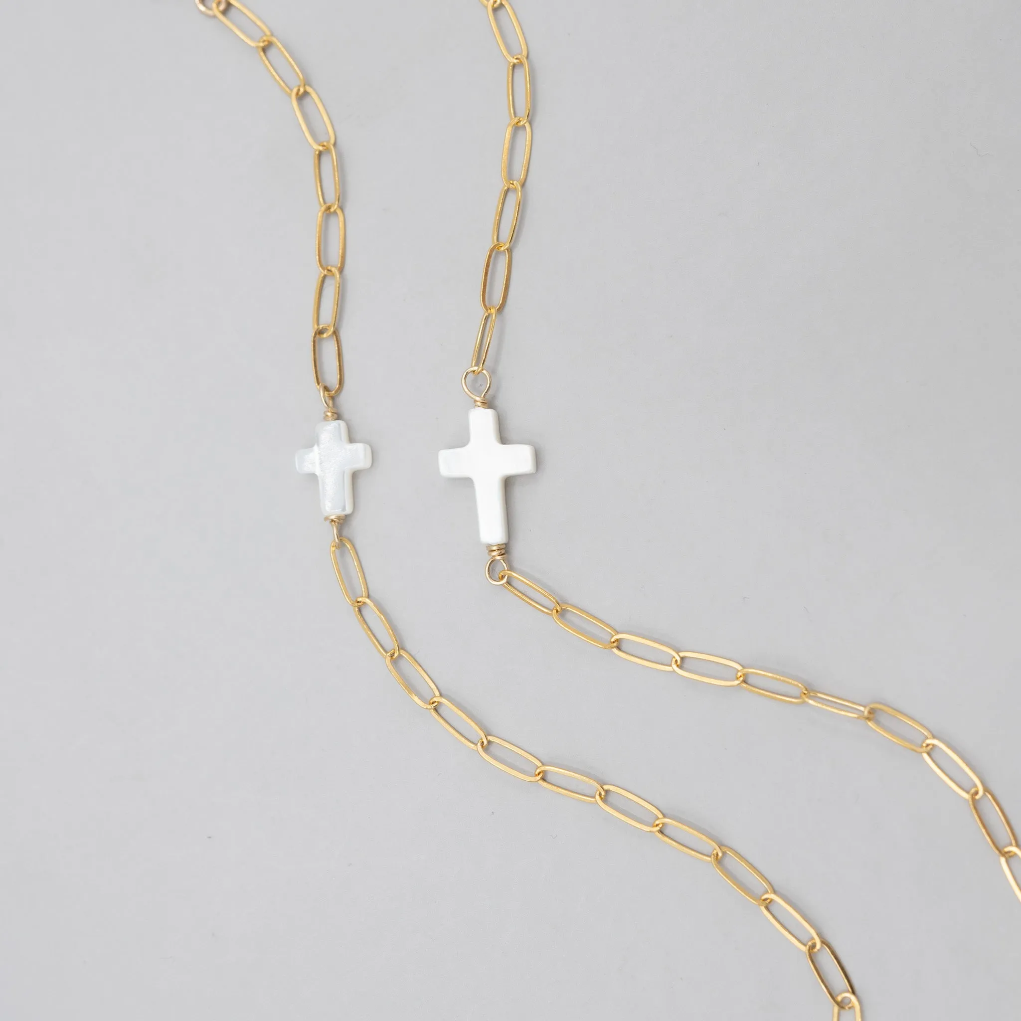 Mother of Pearl Cross Chain Bracelet