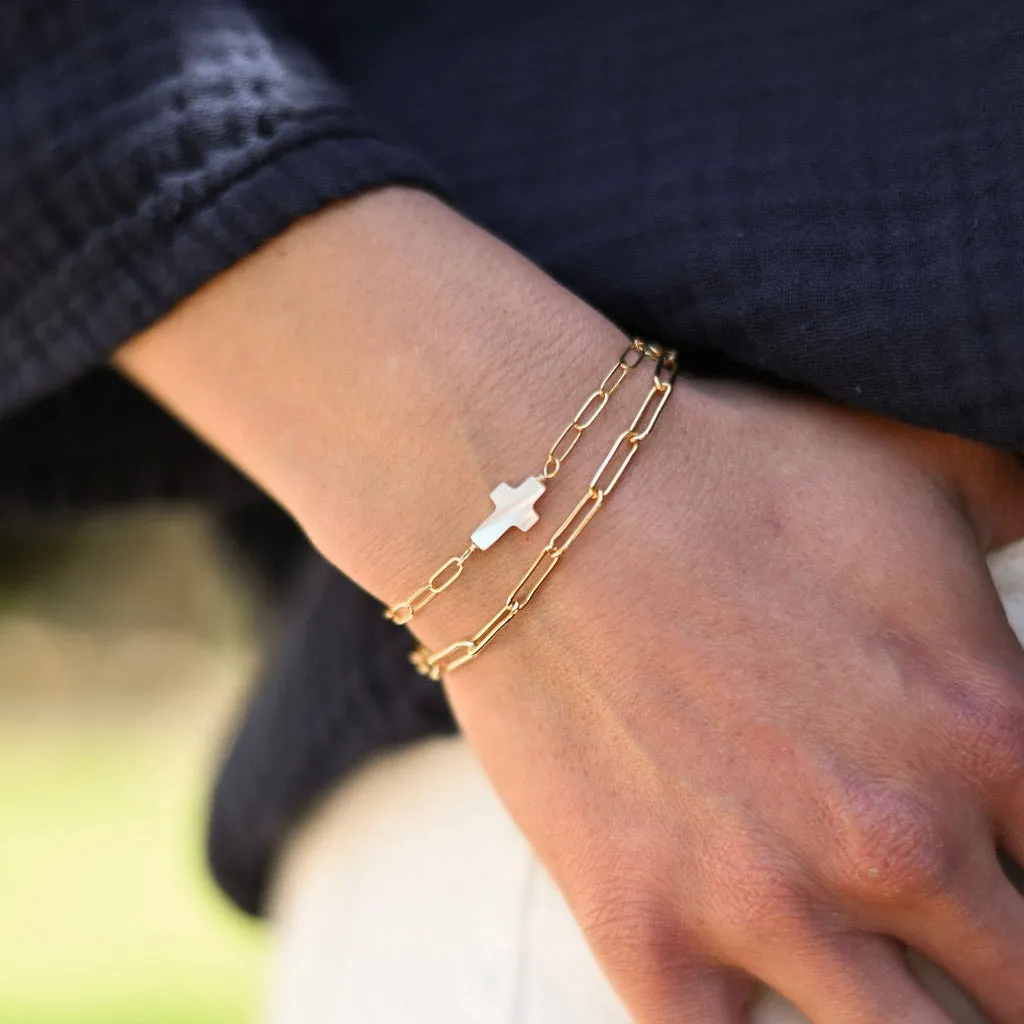 Mother of Pearl Cross Chain Bracelet