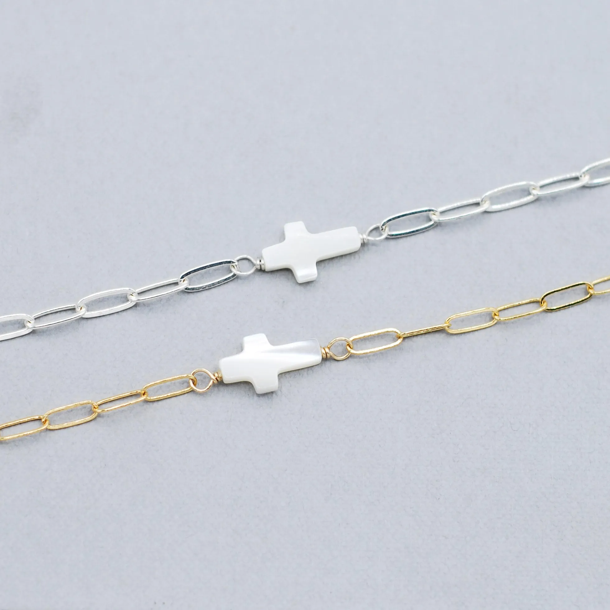 Mother of Pearl Cross Chain Bracelet