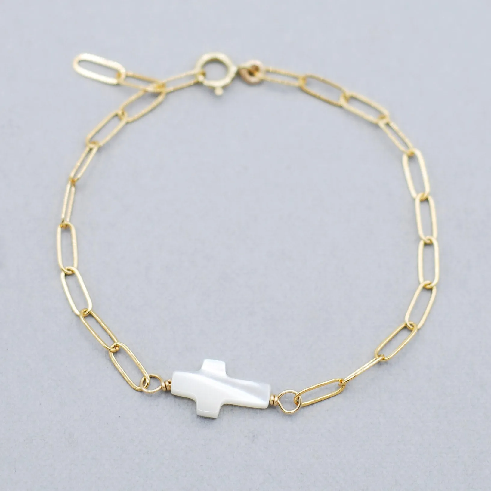 Mother of Pearl Cross Chain Bracelet