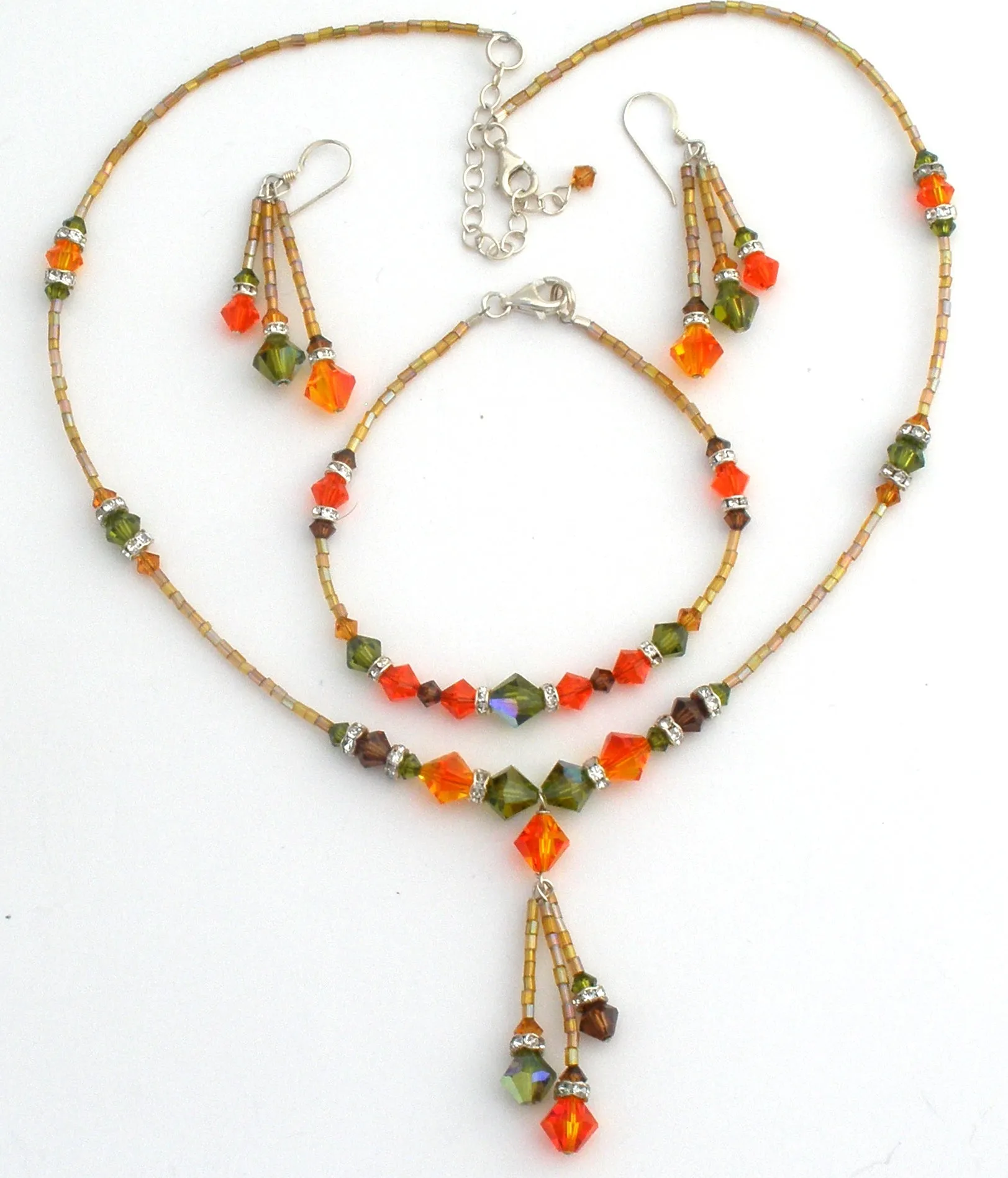 Orange & Green Crystal Bead Jewelry Set