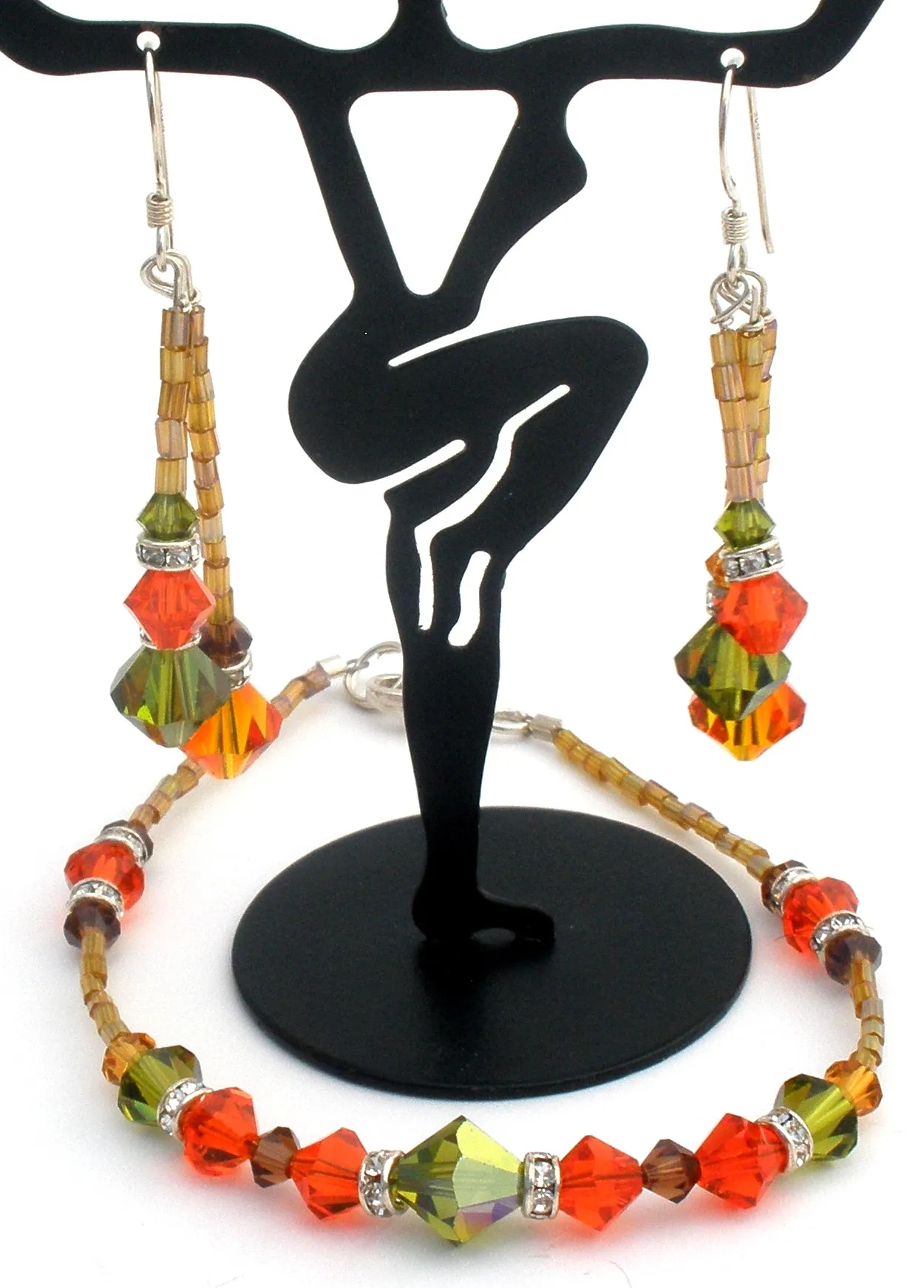 Orange & Green Crystal Bead Jewelry Set