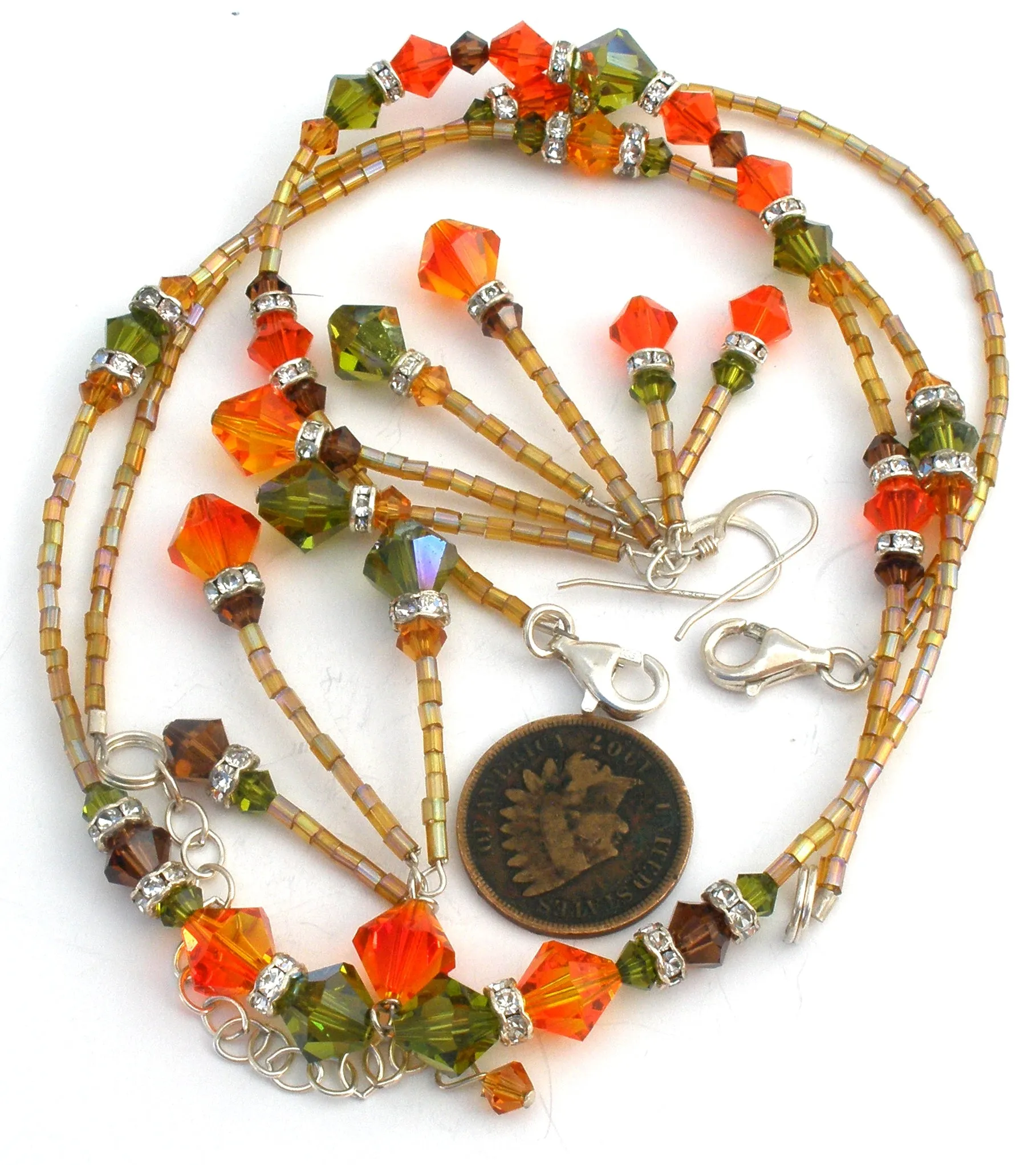 Orange & Green Crystal Bead Jewelry Set