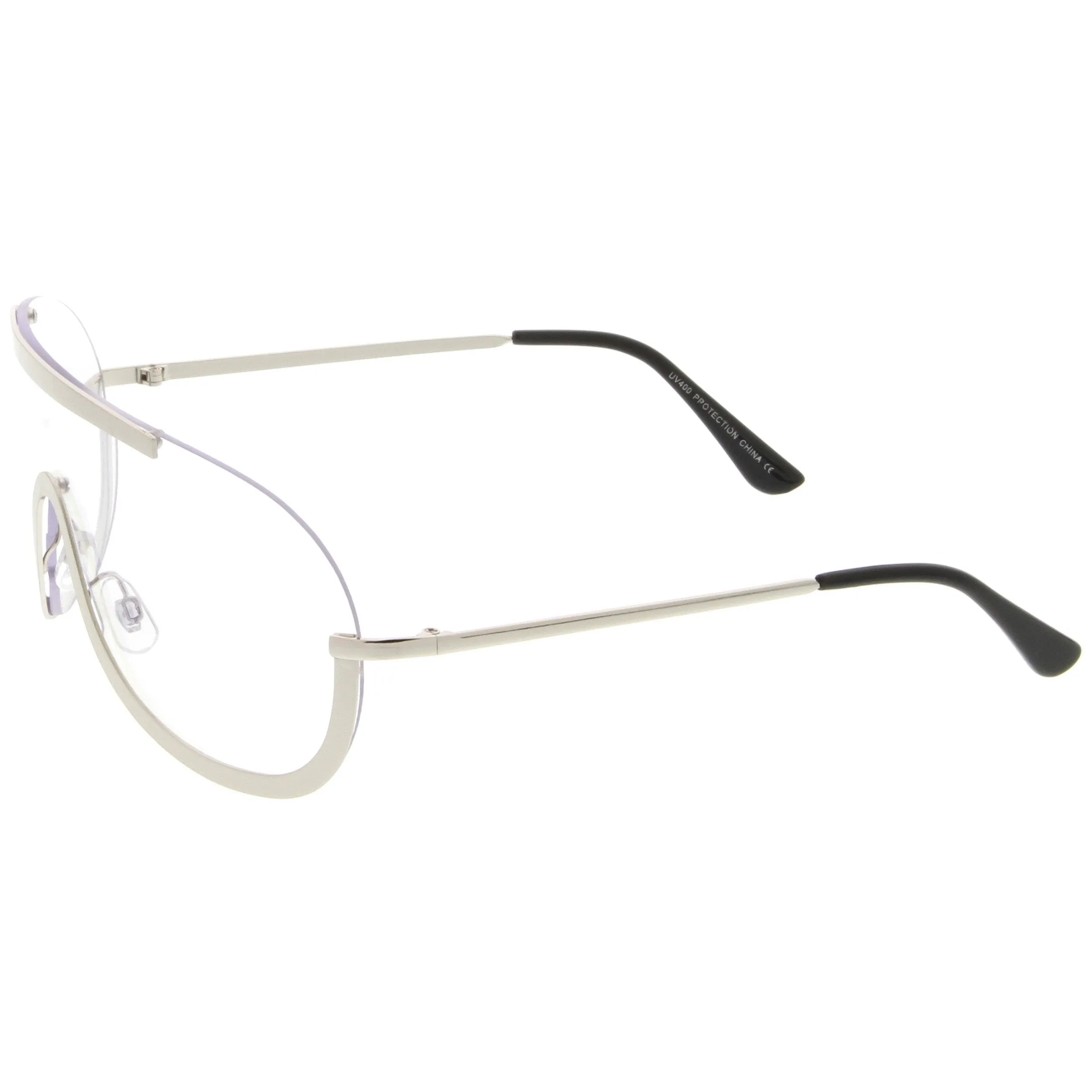 Oversize Disco Rimless Shield Clear Lens Glasses C263