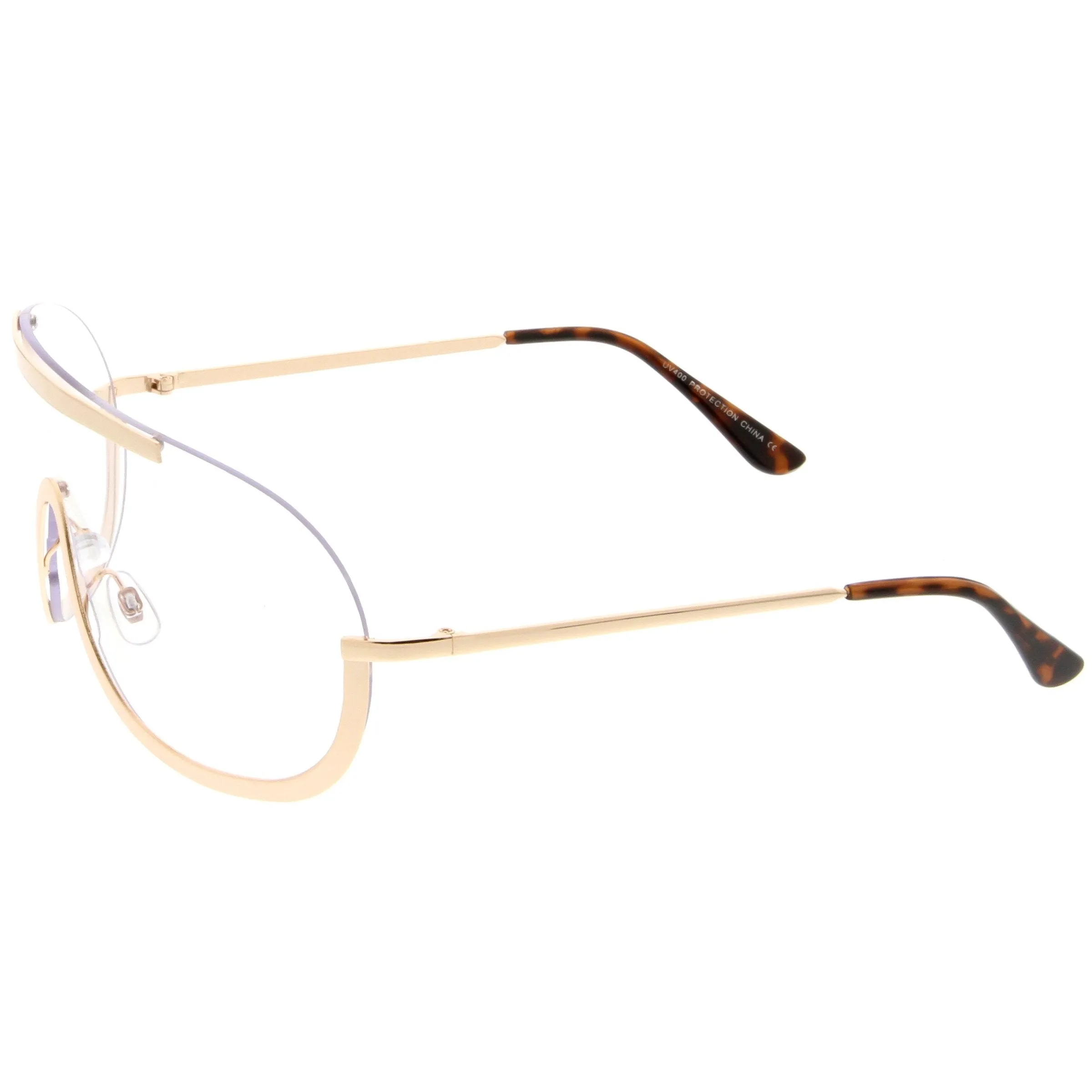 Oversize Disco Rimless Shield Clear Lens Glasses C263