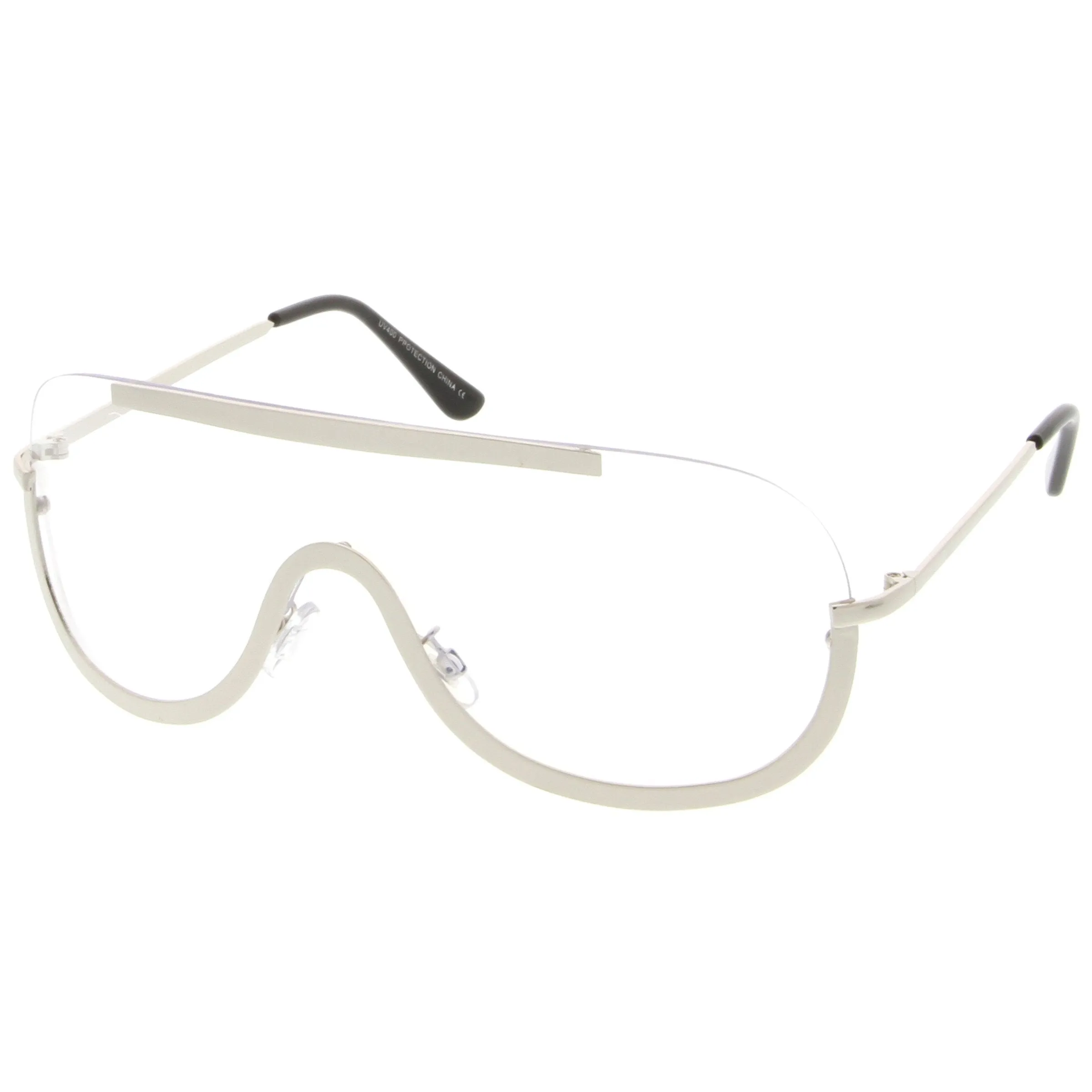 Oversize Disco Rimless Shield Clear Lens Glasses C263