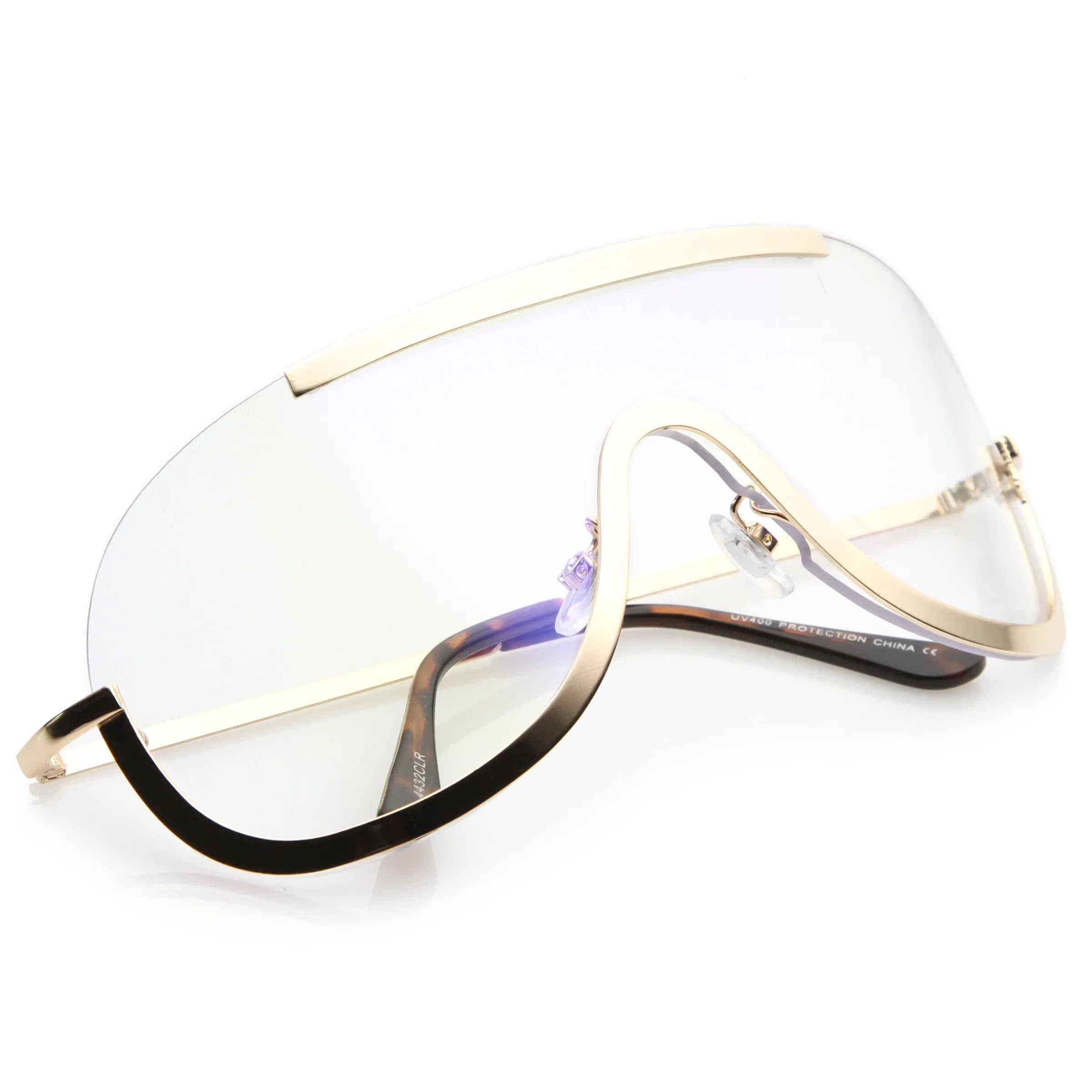 Oversize Disco Rimless Shield Clear Lens Glasses C263