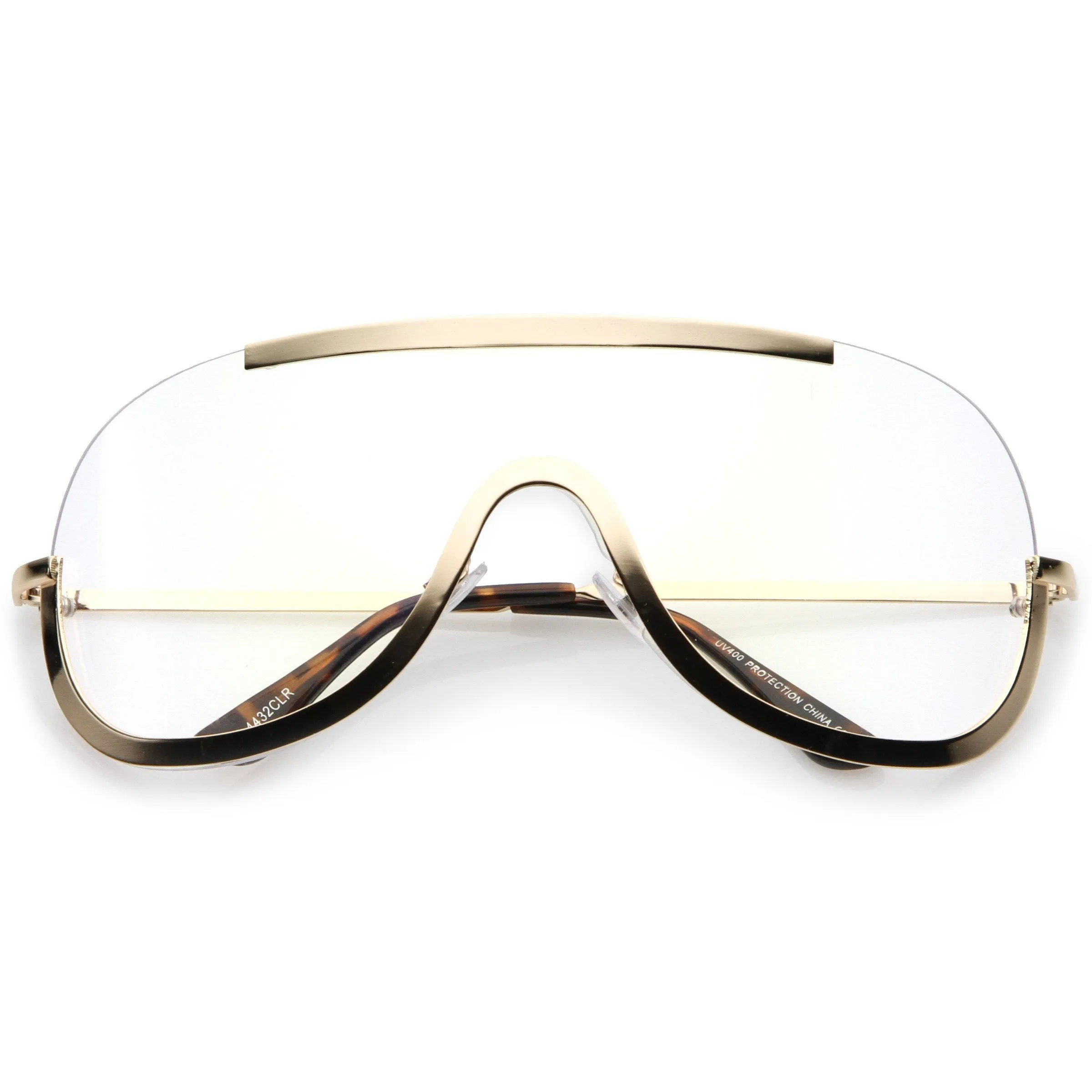 Oversize Disco Rimless Shield Clear Lens Glasses C263