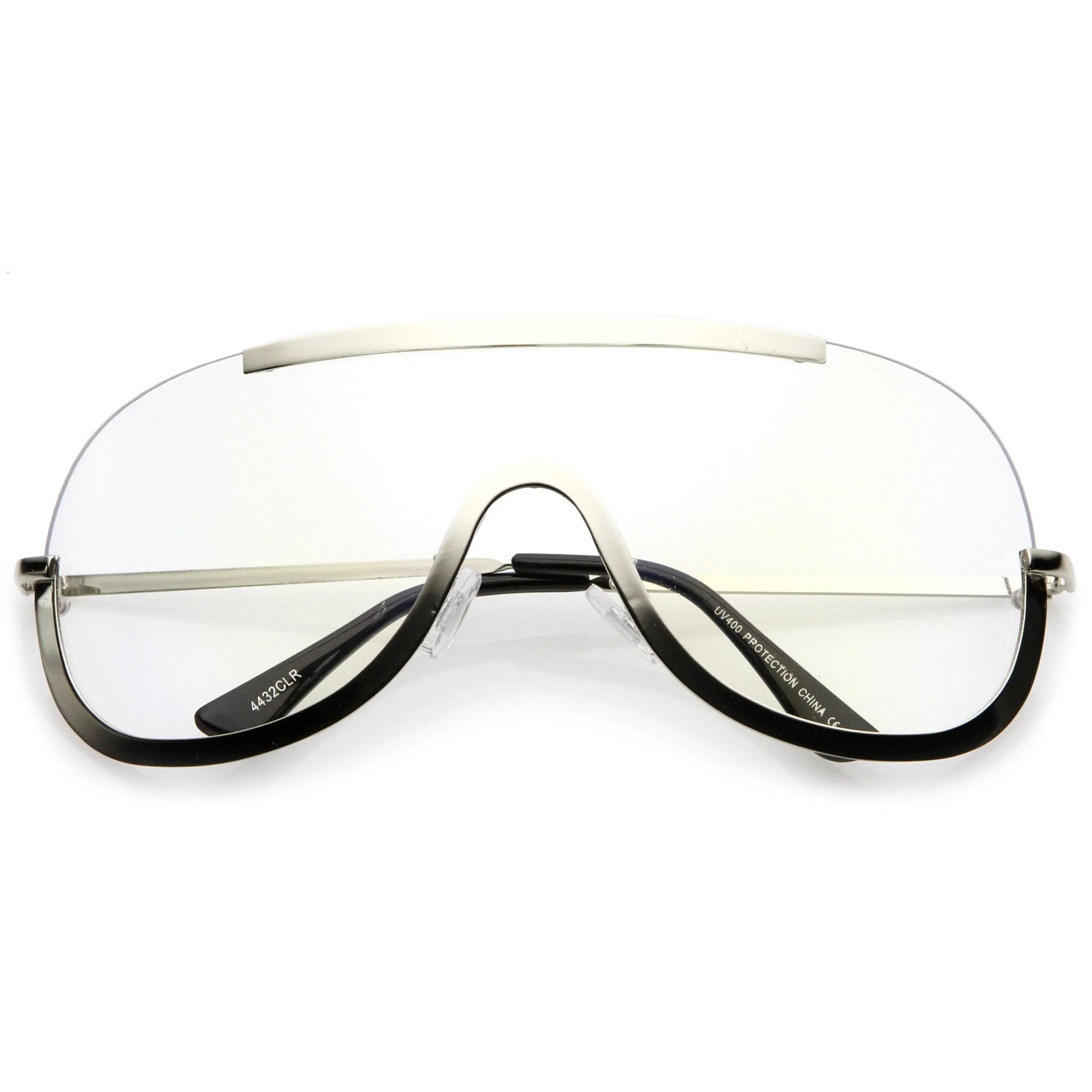 Oversize Disco Rimless Shield Clear Lens Glasses C263