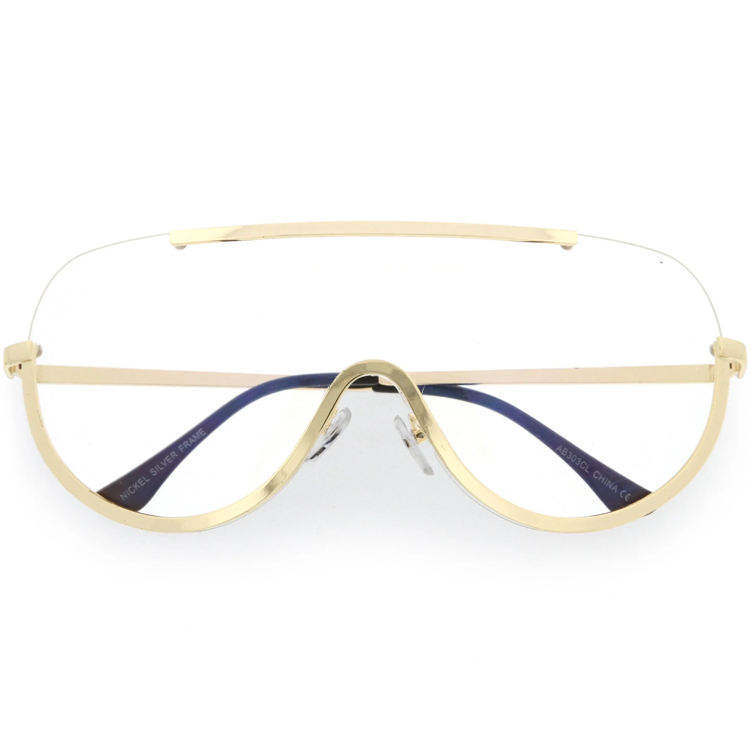 Oversize Disco Rimless Shield Clear Lens Glasses C263