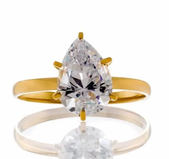 Pear Cut Cubic Zirconia Solitaire Engagement Ring In Sterling Silver