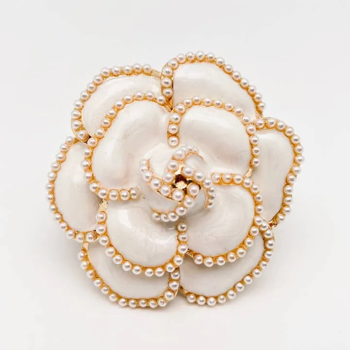 Pearl Enamel Brooch - White