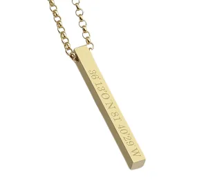 Personalized 14K Gold 4 Sided Name Necklace with Rolo Chain | Custom Engraved Family Name & Dates Bar Pendant | Thoughtful Gift for Women, Men, & Couples