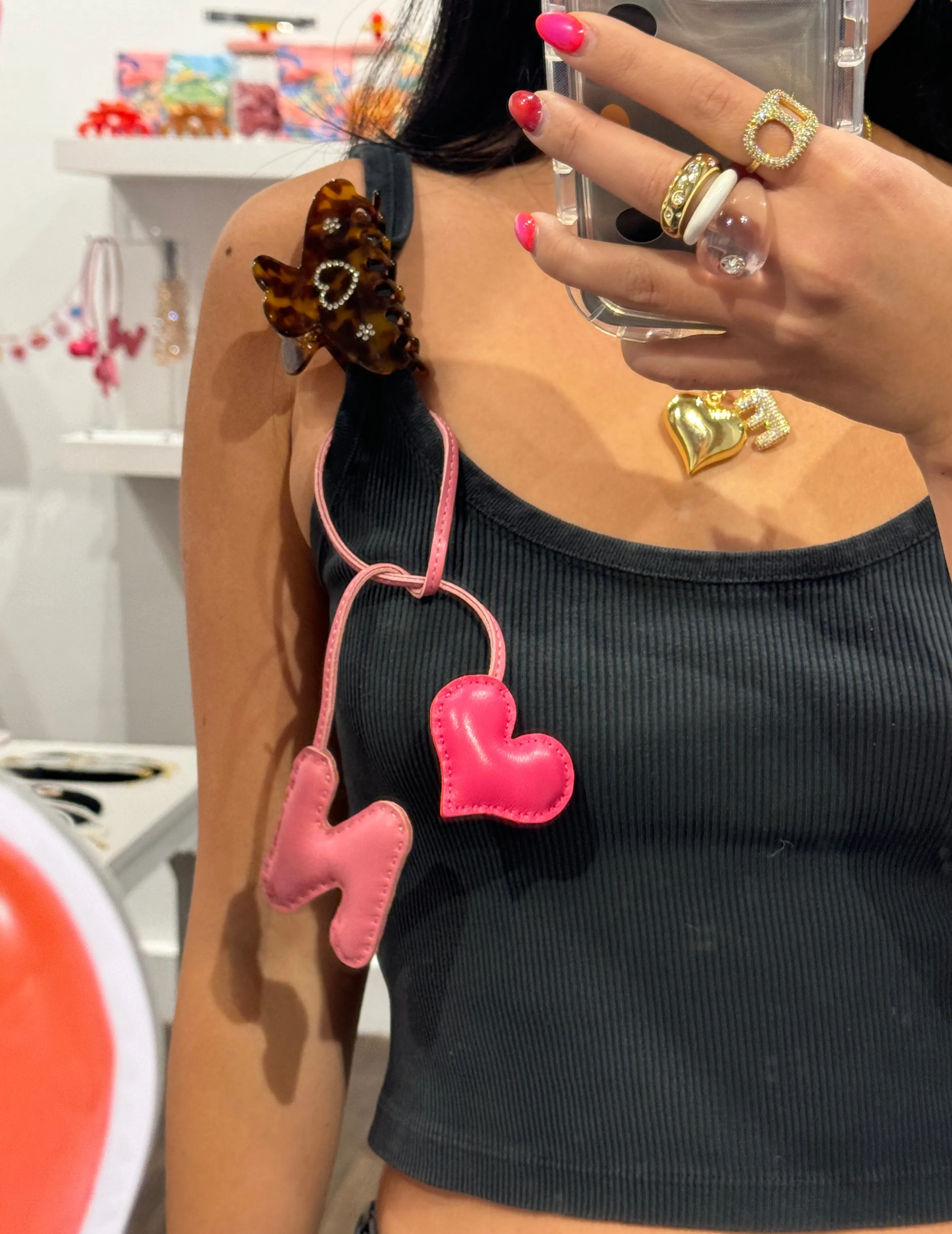 PILLOW PUFF INITIAL LEATHER BAG CHARM