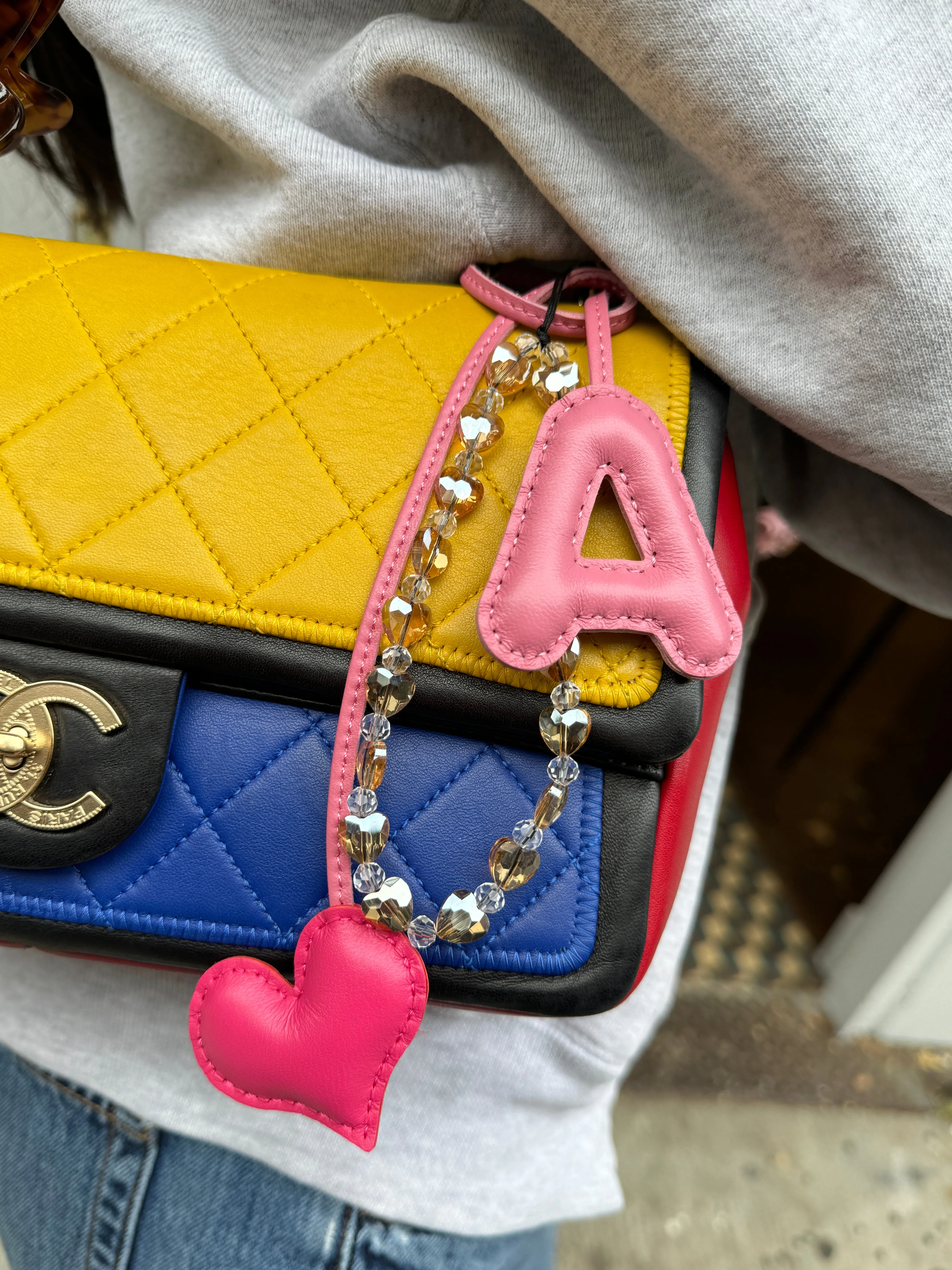 PILLOW PUFF INITIAL LEATHER BAG CHARM