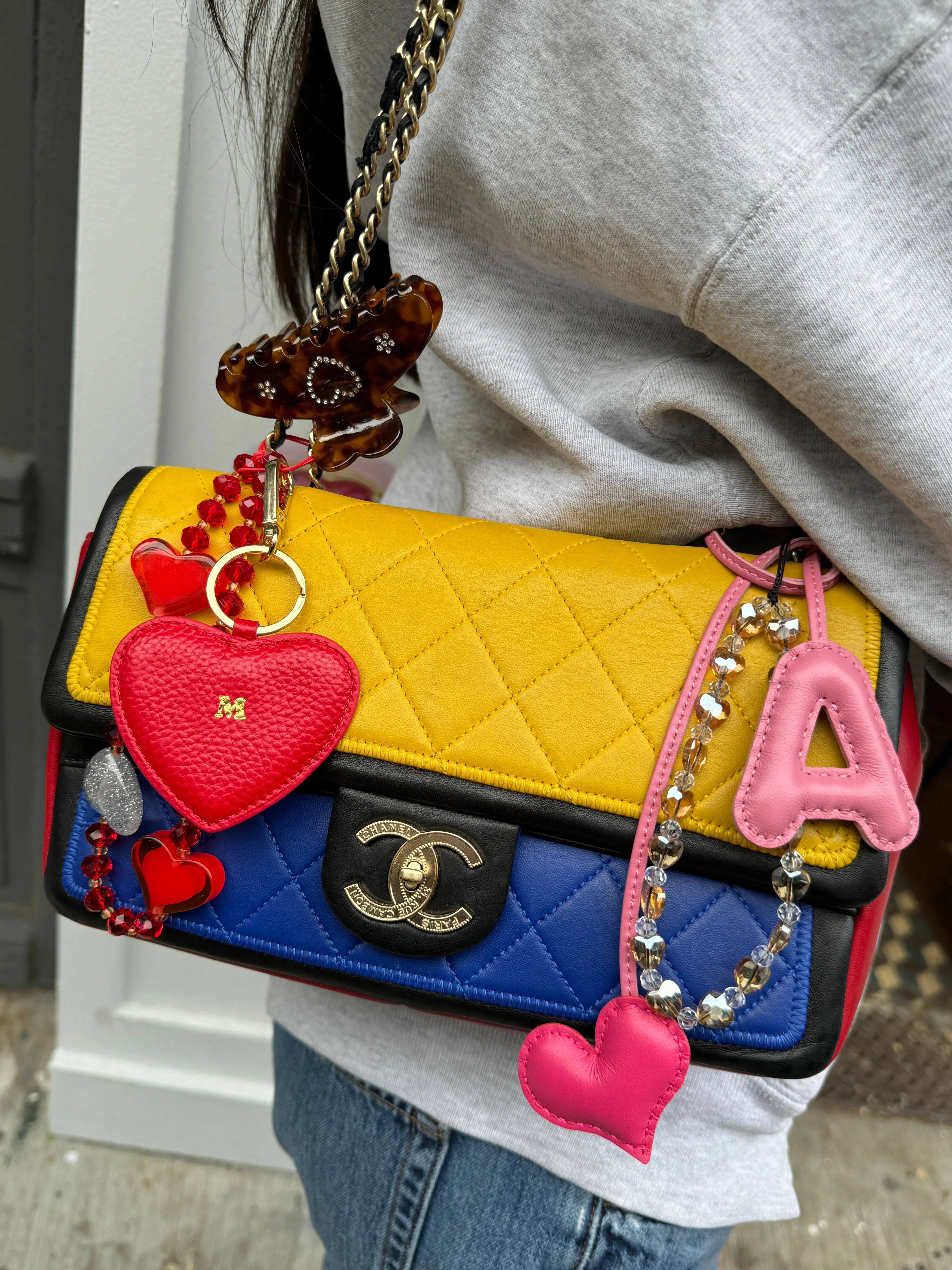 PILLOW PUFF INITIAL LEATHER BAG CHARM