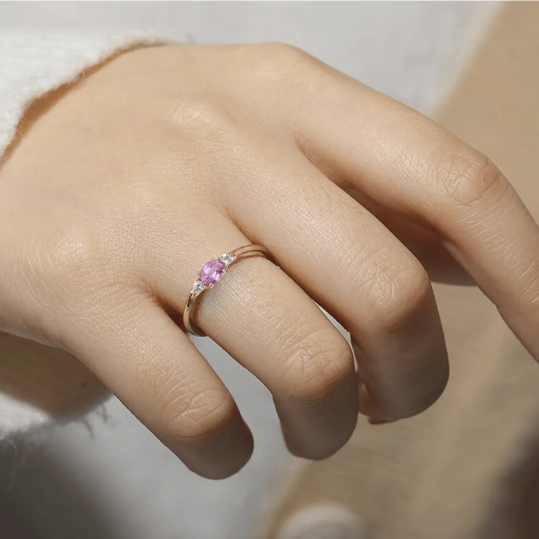 Pink Sapphire Oval Three Stone Ring