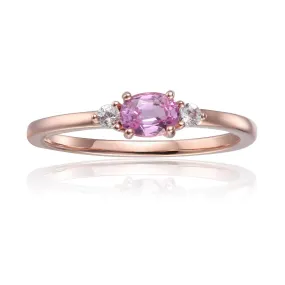 Pink Sapphire Oval Three Stone Ring