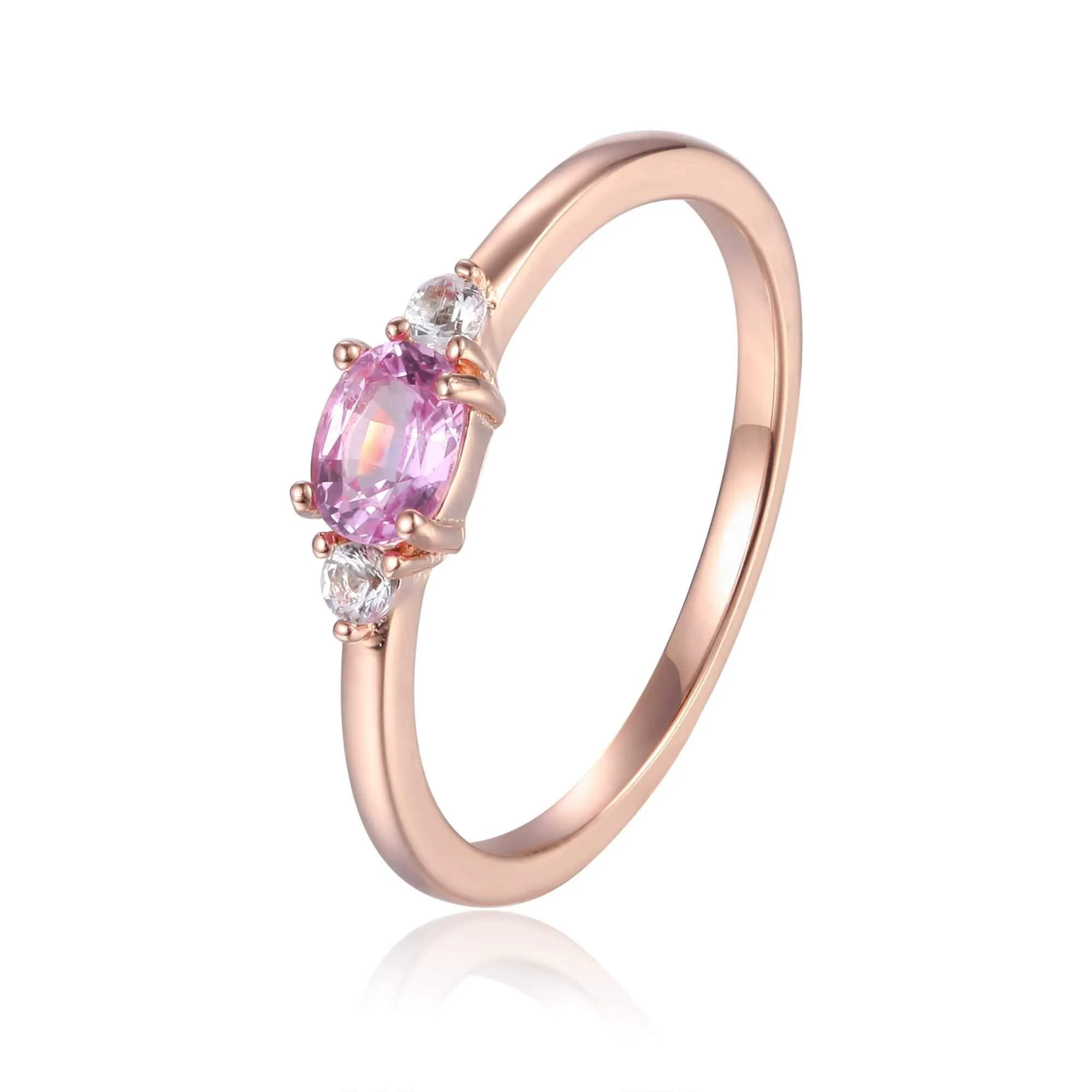 Pink Sapphire Oval Three Stone Ring