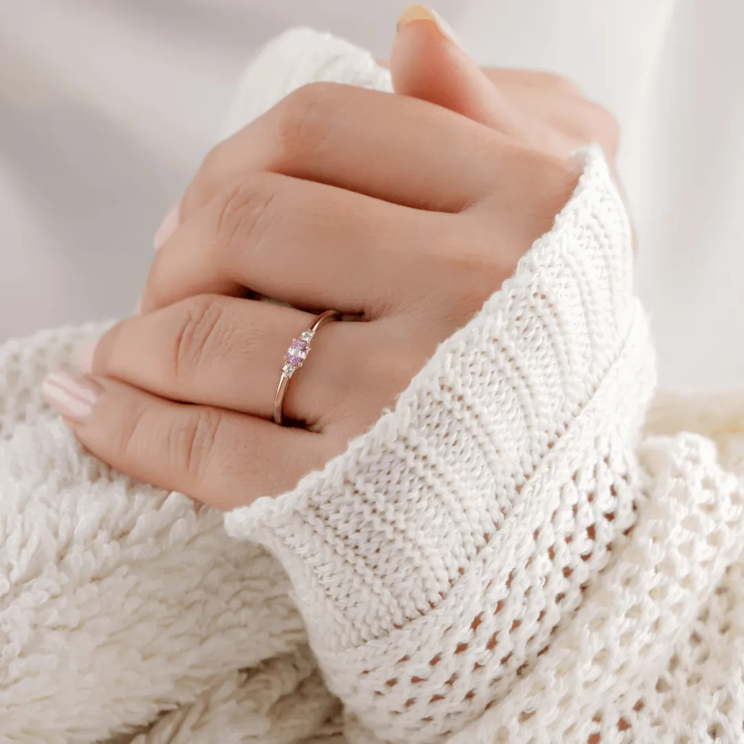 Pink Sapphire Oval Three Stone Ring