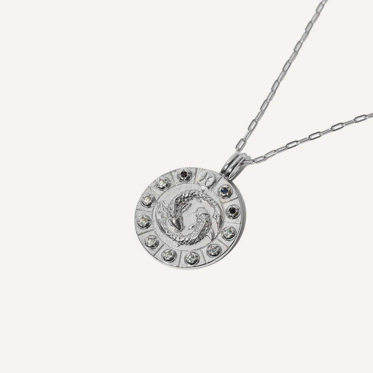 Pisces Bold Zodiac Pendant Necklace in Silver